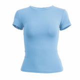 SHOPMOCHO-Woman Clothing Short Sleeve T-shirt Slim Fit Tops Female O-Neck Knitted Sheath Tee Shirt Street Wear Sex Sporty 2025 Y2K New2410
