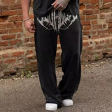 SHOPMOCHO American Style Trend Printed Cotton Men Straight Wide Leg Pants Fitness Training Jogger Fashion Casual Sweatpants Sports Pants