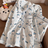 SHOPMOCHO Kawaii Miffy Sleepwear Creative Cartoon Blue Star Bowknot Rabbit Winter and Autumn Loungewear Comfortable Pajamas Perfect Gifts