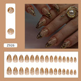 SHOPMOCHO 24pcs White Flower Fake Nail Tips Ins Yellow Pink Blush False Nails Wearable Full Cover European Almond Shaped Press on Nails