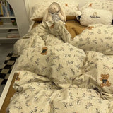 SHOPMOCHO Kids Duvet Cover Set Cute Cartoon No Filler Single Queen Size Girls Boys Flat Sheet Pillowcase Spring Summer Soft Bed Linens