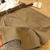 Shopmocho Wide Leg Shorts for Women Summer Thin Cotton A Line Short Pants Office Lady Classic Loose Casual Zipper Women‘s Shorts   high