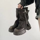 SHOPMOCHOWinter Women Biker Boots Fashion Belt Buckle Ladies Elegant Platform Long Pipe Booties Casual Women's Knee High Booties2025