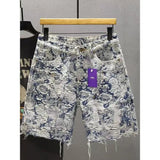 SHOPMOCHO Light Luxury Denim Shorts Men's Summer Loose and Versatile Casual Five-point Pants Fashion Blue and White Low Rise Short Pants