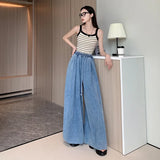Shopmocho 2025 Autumn New Loose-Fit Plus Size Women's Jeans Slimming Wide-Leg Ground-Length Simple Style Casual Ladies Pants