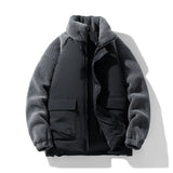 SHOPMOCHO New Winter Men's Jacket for Men Color Block Lamb Wool Thick Cotton Warm Hooded Loose Zipper Casual Men's Clothing Coats Parkas