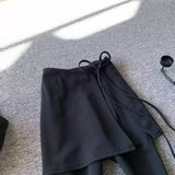 Shopmocho High Waist Casual Pants Women's Yoga Butt Covering Skirt Elastic Slimming Drapey Suit Long Pants Black Two-Piece Set