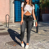 Shopmocho Slim Fit Women's Workwear Pants Jeans Capri Sexy Trendy New Style 2025 High Waist Straight Leg Blue Denim Trousers