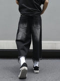 SHOPMOCHO Men's Loose Ripped Denim Jeans 7 Point Calf Length Wide Leg Trousers Distressed Holes Frayed Hem Streetwear Casual Pants