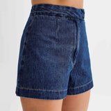 SHOPMOCHO- Summer Women's Denim Shorts Suit Sleeveless O-neck Single Breasted Split Top Vest High Waist Wide Leg Shorts 2025 Lady Sets
