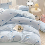 SHOPMOCHO 3 Piece Sheet Set  pink bowknot embroidery duvet cover Set ， comfortable Bedding Set Bedspread for All Season
