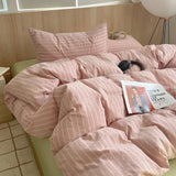 SHOPMOCHO 1pc Korean Cotton Pink Stripes Duvet Cover 150x200 Size Girl's Room housse de couette Skin friendly Breathable Comforter Sets