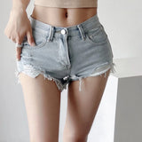 Shopmocho Shorts Denim Washed Women Jean High Waist Hole Spliced Slim Fit Sexy Jeans 2025 Casual Pockets Summer Short Straight Pants
