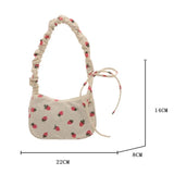 Shopmocho Women Small Underarm Bag Corduroy Handbag Cute Strawberry Print Little Tote Half Moon Design Eco Cloth Purse Mini Shoulder Bags