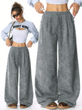 SHOPMOCHO Women's Retro Corduroy Cargo Pants Casual Drawstring Straight Sports Pants Drape Daily Commuting Wide Leg Pants