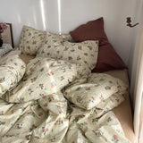 SHOPMOCHO Vintage Floral Duvet Cover Set No Filler with Flat Sheet Pillowcases Single Double Queen Size Girls Ins Korean New Bedding Kit