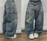 SHOPMOCHO 2025 New American Trend Retro Hip-hop Embroidery Pattern Baggy Jeans For Men And Women Y2K Harajuku Gothic Wide Pants Streetwear