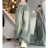 Shopmocho Retro American Denim Jeans Women's High Waist Wide Leg Pants Vintage Washed Design Slimming Effect Spring Summer New Style