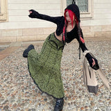 SHOPMOCHO-Rural girl style lace color contrast bag buttock fishtail dress female cross-border retro low-rise slim-fit skirt
