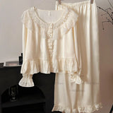 Shopmocho 2025 New Japanese Sleepwear Women's Summer Pajamas Long Sleeve Pajamas Set Ladies Satin Cute Home Clothes Two Piece Set
