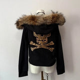 SHOPMOCHOAmerican New Skull Embroidery Super Leopard Hooded Sweater Women Y2K Gothic Hip Hop Popular Casual Joker Sweatshirt