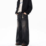 SHOPMOCHO Spring New Men'S Jeans Wide Leg Pants Loose Machete Jeans Vintage Lightning Cracked Denim Trousers