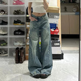 Shopmocho Plus Size Women's Loose Straight Leg Jeans High Waist Wide Leg Long Trousers Bootcut Denim Pants Big Size Casual Fashion