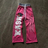 SHOPMOCHO American Sweatpants Y2K Pants Men Gothic Hip Hop Letter Patch Retro Double Layer Design Baggy Elastic Waist Jogging Casual Pants