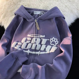 SHOPMOCHO Y2K American Letter Printed Zip-up Hoodies Women Street Fashion Harajuku Style Sweatshirt Couple Casual Loose Plus Velvet Hoodie
