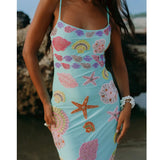 Shopmocho Women y2k Vintage Starfish Sequins Maxi Dress Sexy Sleeveless Bodycon Tank Dress Backless Summer Beach Party Long Dresses