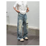 SHOPMOCHO Men's Jeans Man Pants Heavy Duty Washed Multi Pocket Carpenter Style Straight Loose Denim Trousers Casual Fit High Street
