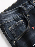 SHOPMOCHO Men y2k Stretchy Denim jeans Ripped Skinny Letter Print elastic waist Casual pants for men Hole Slim Fit Denim Hip Hop Trousers