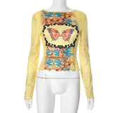 Shopmocho Sexy Fashionable Long Sleeve Printed T-Shirt Women's Top Q24TP580 Autumn Wear Cross-Border New Arrival Crew Neck Tee