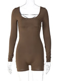 Shopmocho Hugcitar Long Sleeves Backless Solid Lace Up Sexy Slim Skinny Playsuit 2025 Fall Women Fashion Y2K Streetwear Party Club Rompe