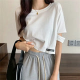 SHOPMOCHO New Style Sensible Design Short Sleeve Women's T-Shirt Summer Korean Trendy Niche Cropped High-Waisted Exposed Midsection Loose-