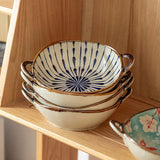 Shopmocho 7.5inch Japanese Household Noodle Bowl Ceramic Soup Bowl With Handle Salad Pasta Bowl Kitchen Tableware Microwave Oven Bakware
