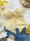 Shopmocho Twist Knot Cropped Tube Top for Women Summer Y2K Clothes Sexy Off the Shoulder Slit Crop Top