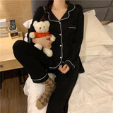 SHOPMOCHO Korean Style Cute Pajama Woman Winter Autumn Sleepwear Lady Long Sleeve Tops Pants 2Piece Pyjamas Solid Lingeries Sets Nightwear