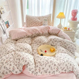 SHOPMOCHO Ins-style Class A ultra-soft double-layer yarn washed cotton 4-piece set, cute quilt cover, student dormitory single and double