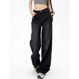 SHOPMOCHO Lady Retro Black Gray High Waist Jeans Pants Women Fashion Straight Leg Denim Trousers Girls Loose Fit Thin Casual Pants