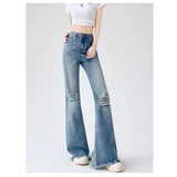 SHOPMOCHO Ladies Jeans Flare High Waist Denim Trouser Leisure Slimming Vintage Women's pants Y2k Flared Straight Leg Jeans On The Ground