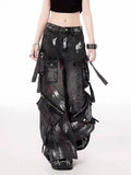 SHOPMOCHO American Oversized Retro Pocket Folding Jeans For Men And Women Washed Tie Dye Heavy Industry Gothic Hip-Hop Zipper Loose Jeans