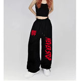 Shopmocho Black White Drawstring Design Sweatpants Women Street Dance Hip-hop Sports Pants for Women New Summer All-match Long Pants Woman