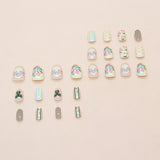 Shopmocho Short Round Head Fake Nails Sweet Strawberry Cherry Flower Bowknot Printed 24Pcs Summer Press On Nails for Girls DIY Manicure