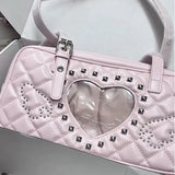 SHOPMOCHO Pink Transparent Pocket Japanese Itabag Rivet Design Lolita Shoulder Bag PU Leather Harajuku Pain Bags Y2k Sweet Handbags Girls