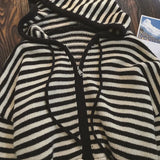 SHOPMOCHO Contrast Color Stripe Hood Knit Cardigan Women Autumn and Winter New Loose Design Sense Long Sleeve Cardigan Sweater Outerwear