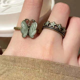 Shopmocho Vintage Silver Color Butterfly Flower Opening Ring For Women Men Punk Hip Hop Metal Adjustable Finger Rings Jewelry Gift