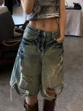Shopmocho 2025 Spring Summer 5 Points Jeans Streetwear Hottie Washed Short Jeans for Women Y2k Fashion High Waist Wide Leg Jean