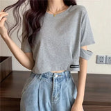 SHOPMOCHO New Style Sensible Design Short Sleeve Women's T-Shirt Summer Korean Trendy Niche Cropped High-Waisted Exposed Midsection Loose-