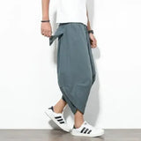 SHOPMOCHO Hip Hop Style Loose Fit Low Waist Cotton Linen Special Cropped Pants Japanese Style Baggy Pants For Men